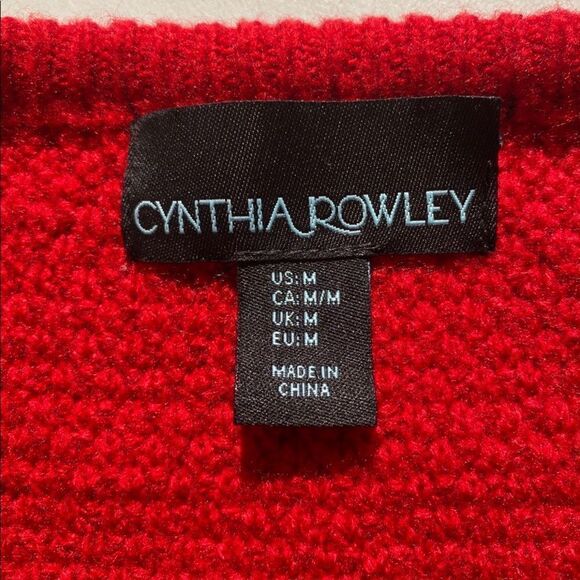 CYNTHIA ROWLEY Medium Buckle Snap Cardigan Sweater Red Vegan Business Casual - Picture 2 of 10
